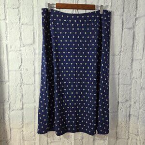 Lands' End Large Navy Blue White Daisy Print Summer Casual Midi Skirt
